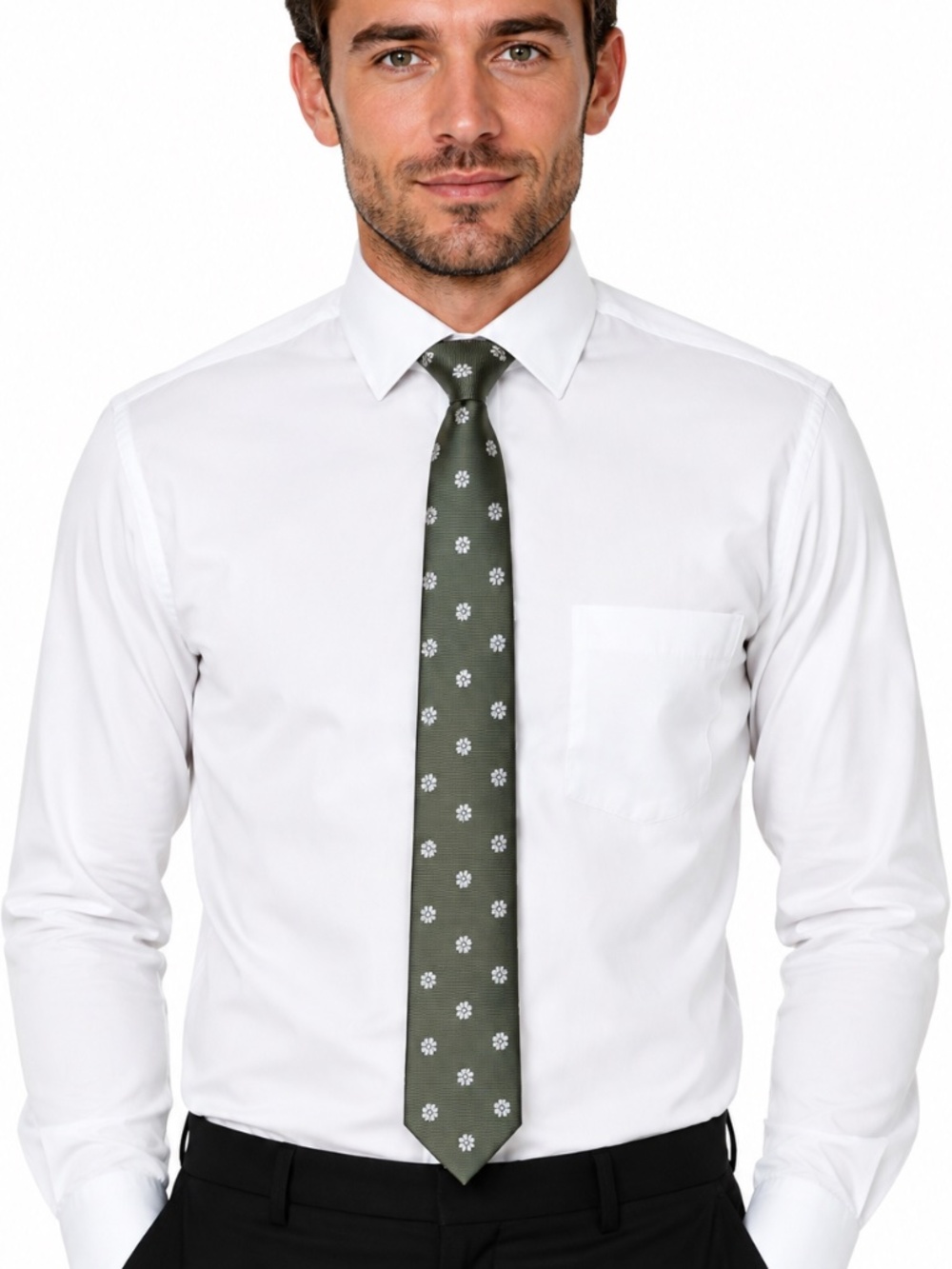Express Men's Tie Olive Green Mini Geo Floral Medallion Flower Preppy academia